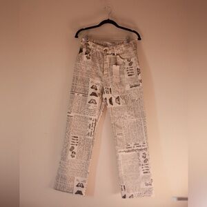 Zara Newspaper Print Straight Pants